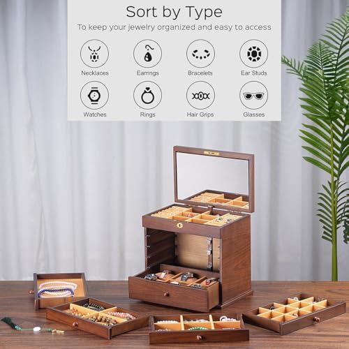Classic Walnut-Finish Wooden Jewelry Box — view 4
