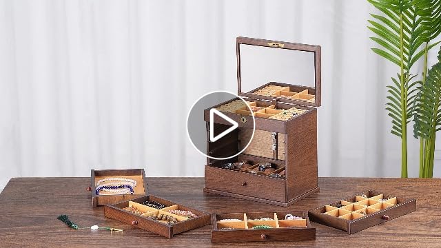 Classic Walnut-Finish Wooden Jewelry Box — view 7