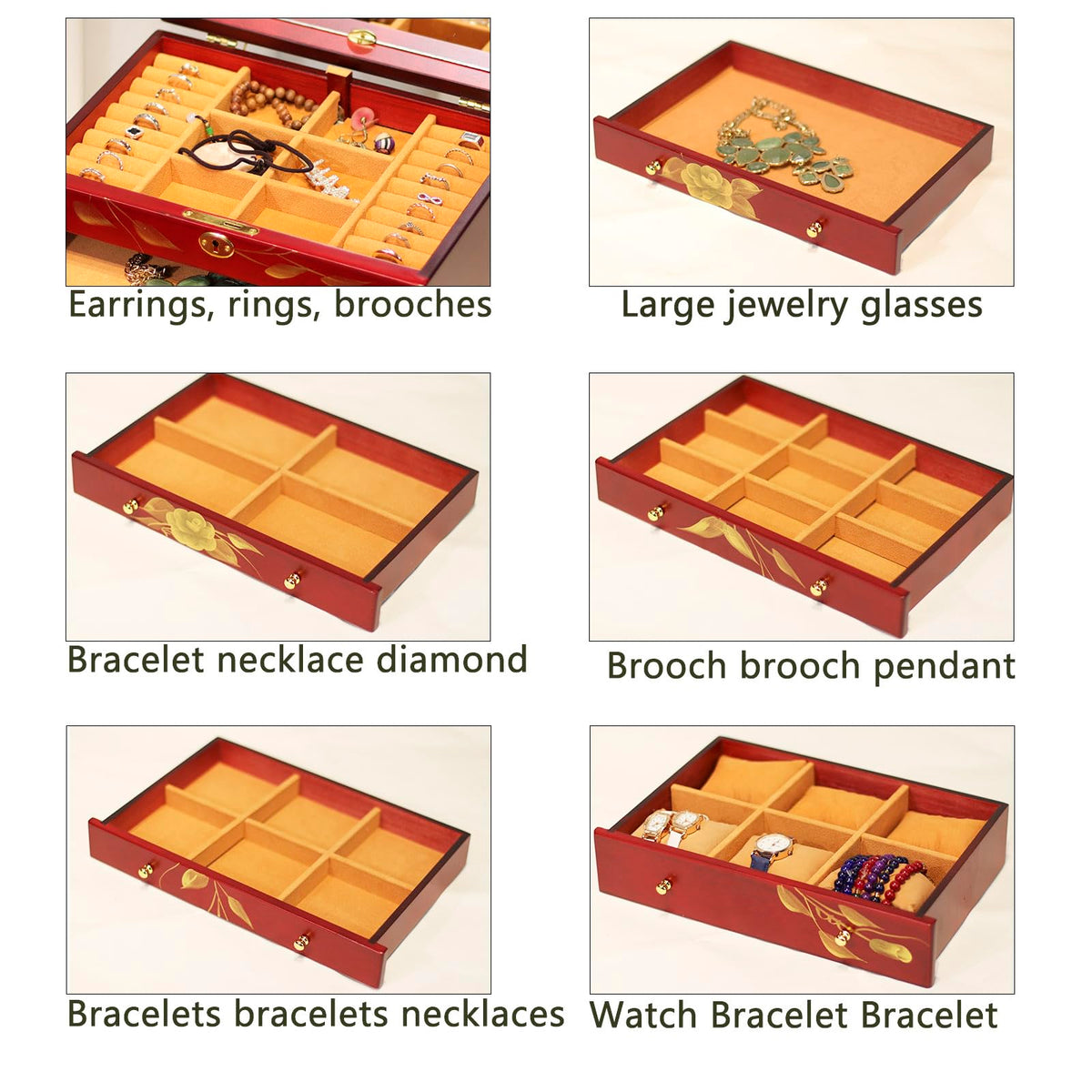 Red Rose Hand-Painted Wooden Jewelry Box — view 6