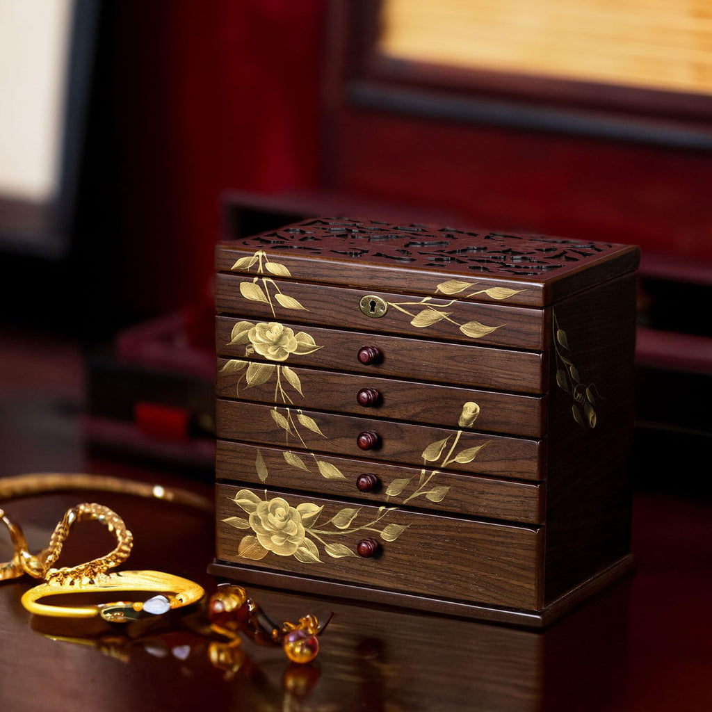 Tall Rose Hand-Painted Wooden Jewelry Box — view 2
