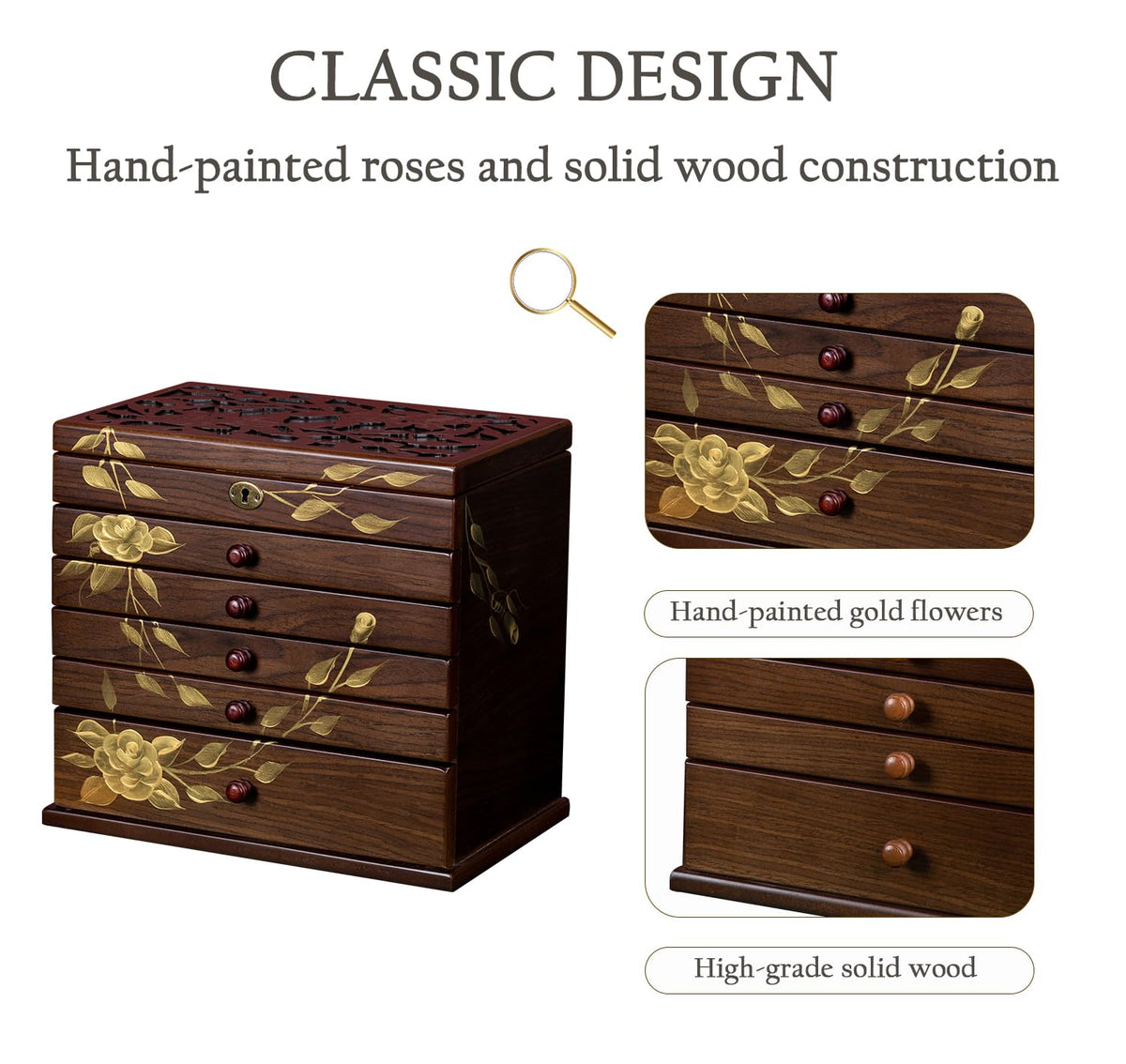 Tall Rose Hand-Painted Wooden Jewelry Box — view 5