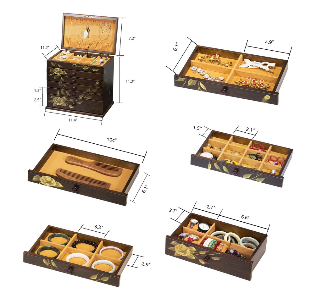 Tall Rose Hand-Painted Wooden Jewelry Box — view 3
