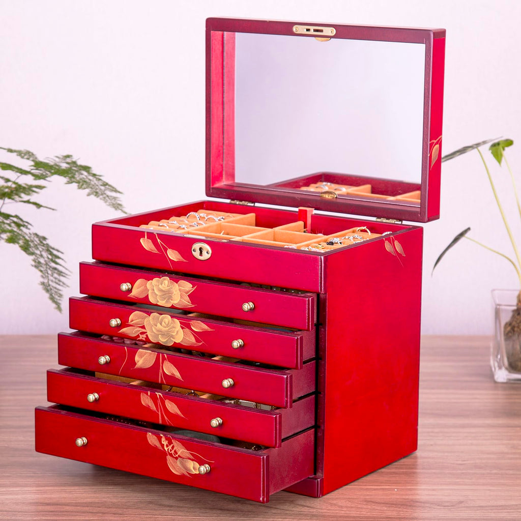 Red Rose Hand-Painted Wooden Jewelry Box — view 2