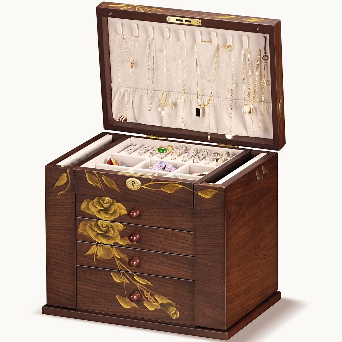 Rose Hand-Painted Wooden Jewelry Organizer — view 2