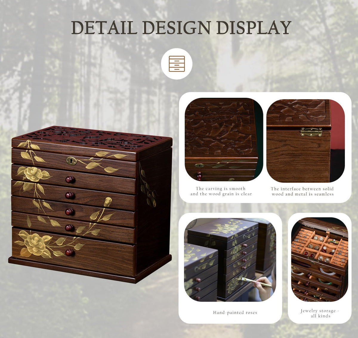 Tall Rose Hand-Painted Wooden Jewelry Box — view 6