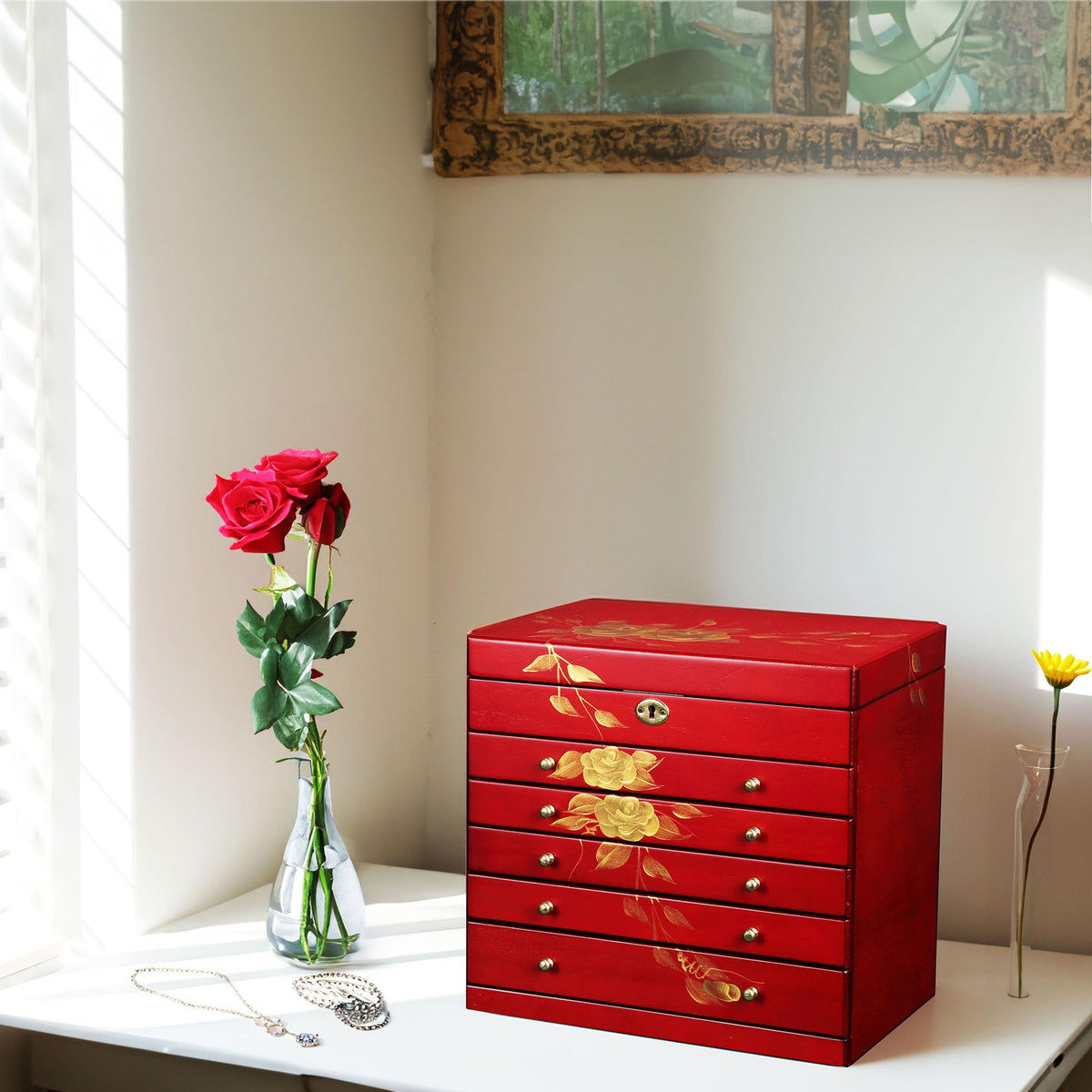 Red Rose Hand-Painted Wooden Jewelry Box — view 5
