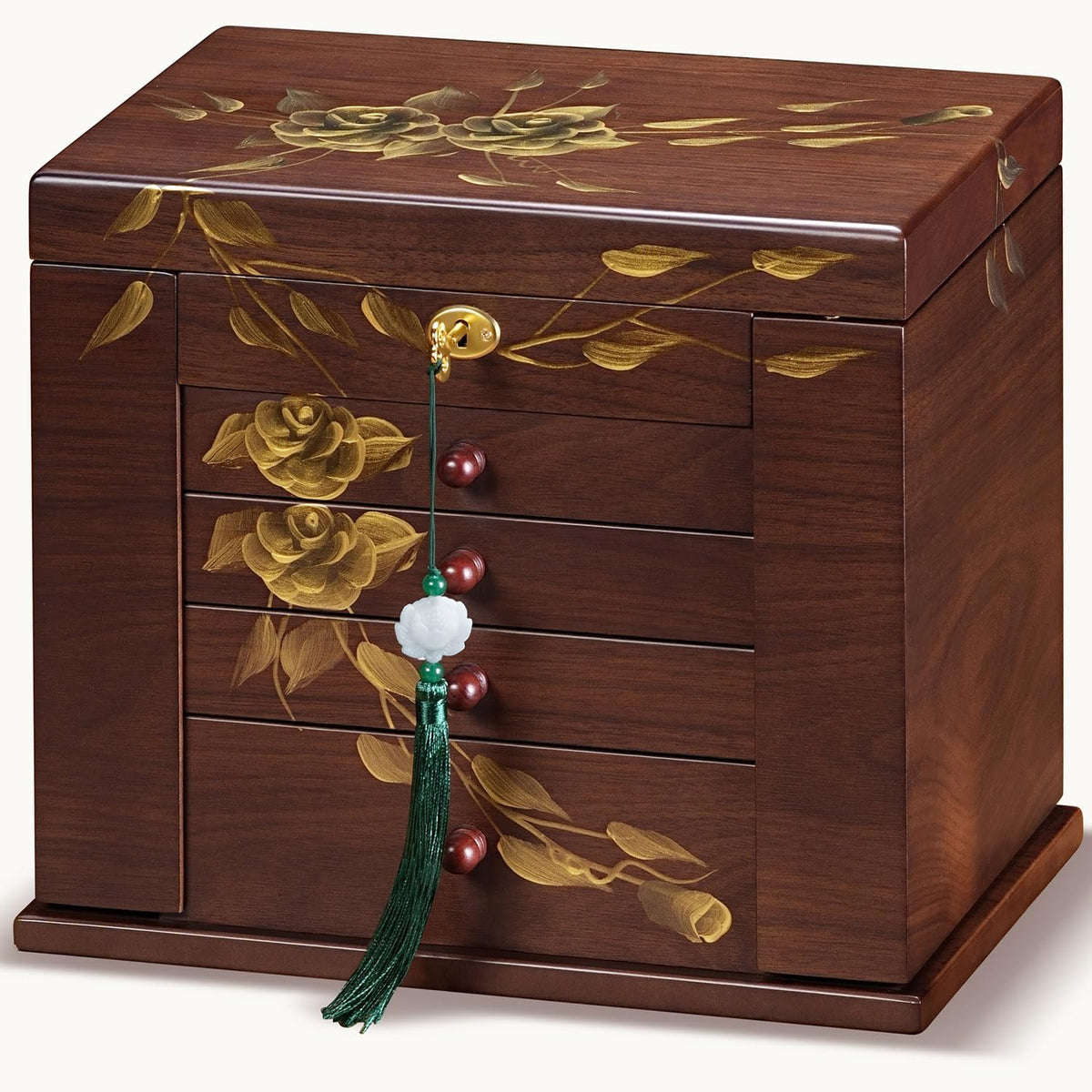 Rose Hand-Painted Wooden Jewelry Organizer