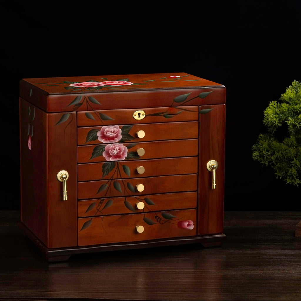 Three-Door Hand-Painted Wooden Jewelry Cabinet — view 5