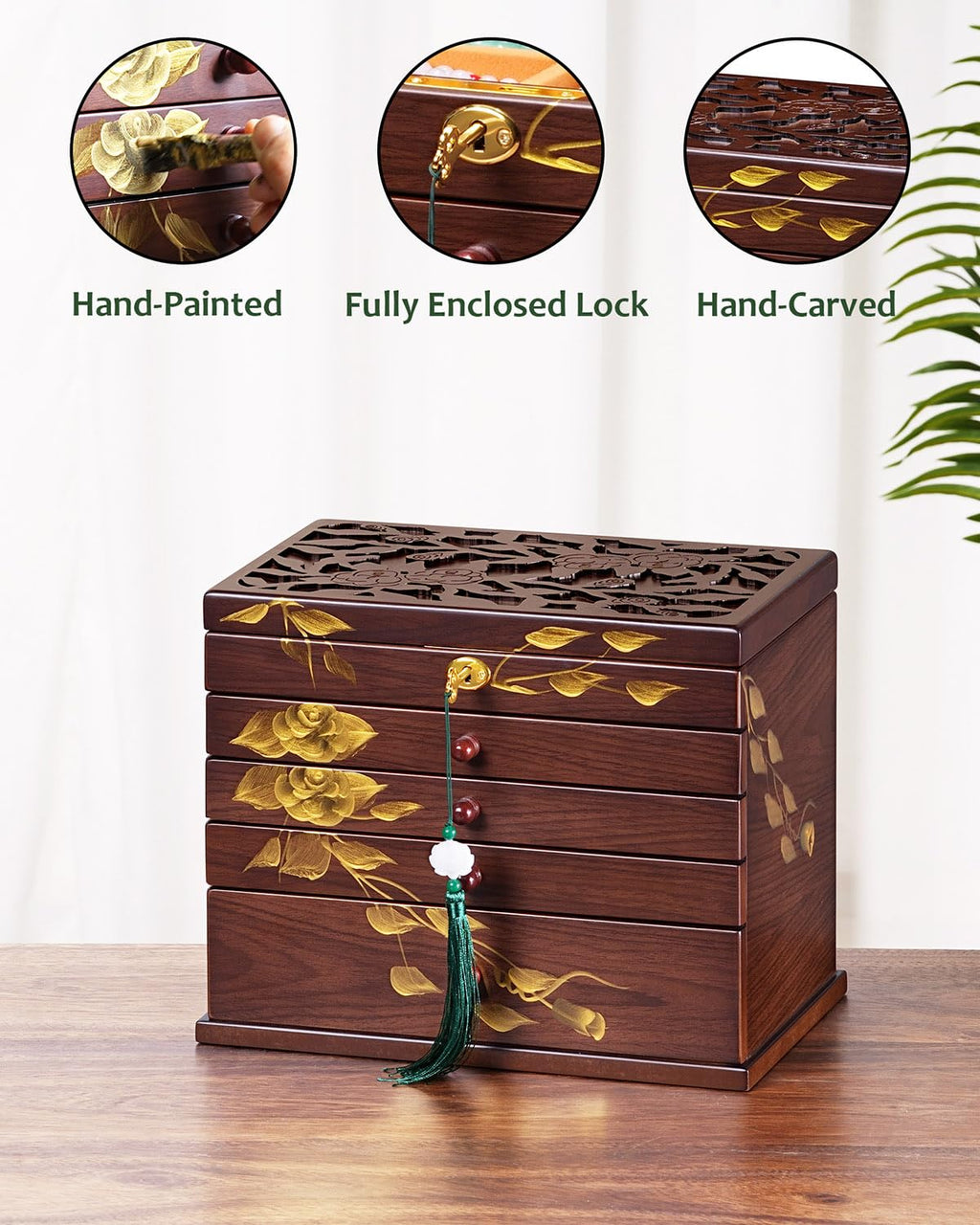 Rose Hand-Painted Wooden Jewelry Box — view 2