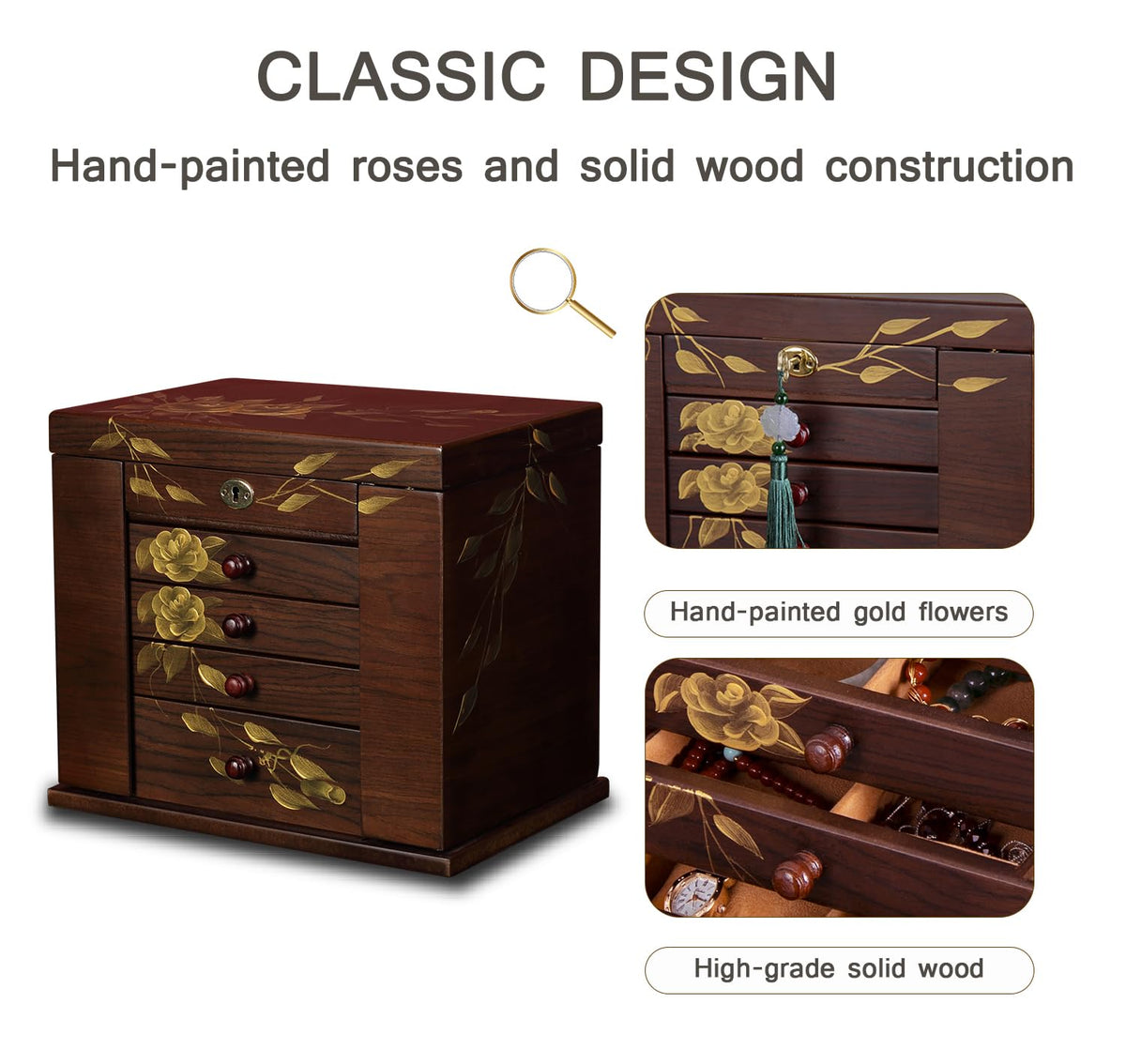 Classic Floral Wooden Jewelry Organizer — view 5