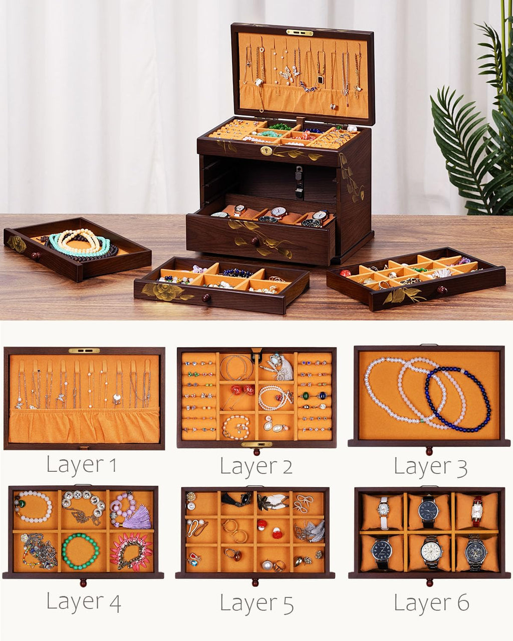 Rose Hand-Painted Wooden Jewelry Box — view 6