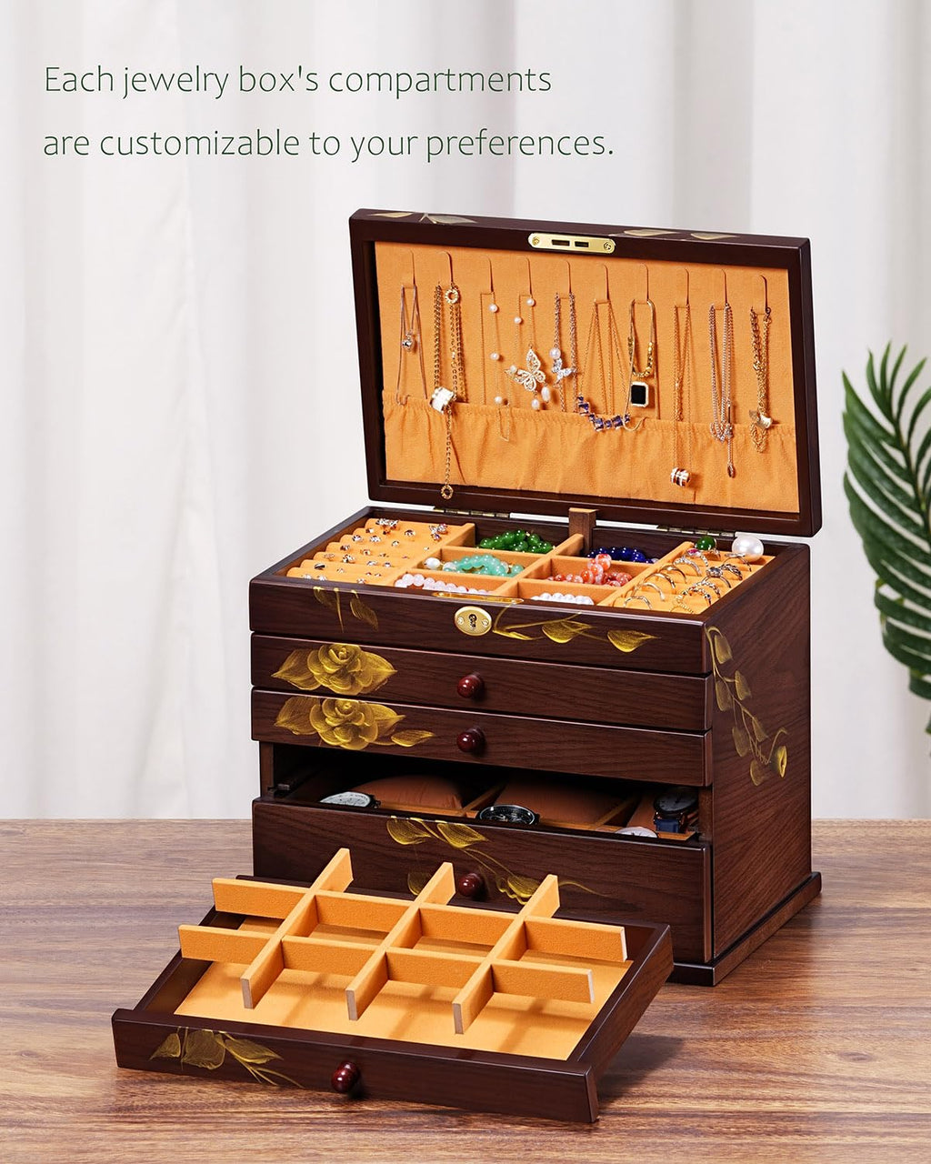 Rose Hand-Painted Wooden Jewelry Box — view 3