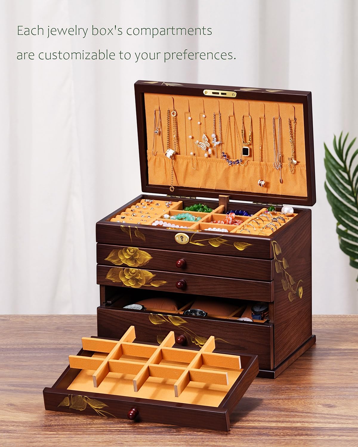 Rose Hand-Painted Wooden Jewelry Box — view 3