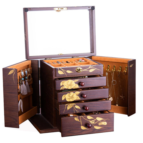 Classic Floral Wooden Jewelry Organizer