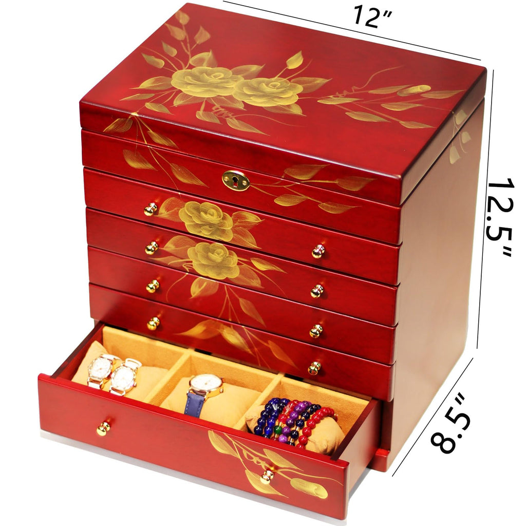 Red Rose Hand-Painted Wooden Jewelry Box — view 3