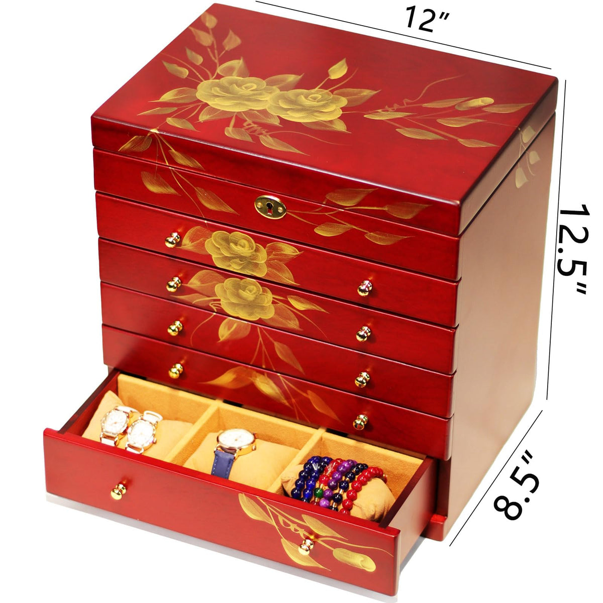 Red Rose Hand-Painted Wooden Jewelry Box — view 3