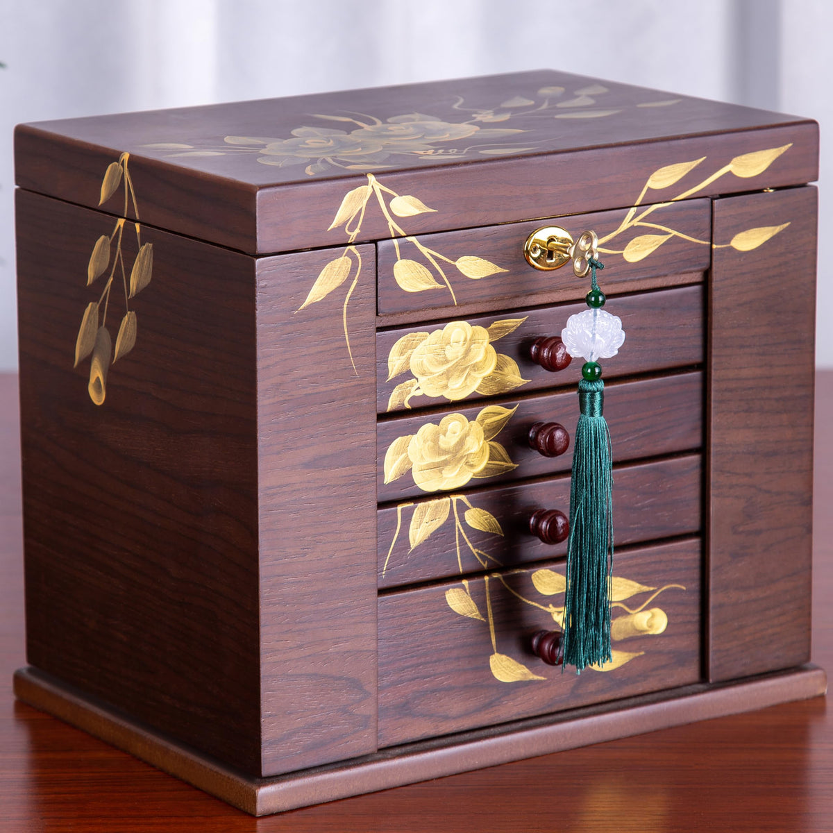 Floral Wooden Jewelry Box with Mirror — view 2