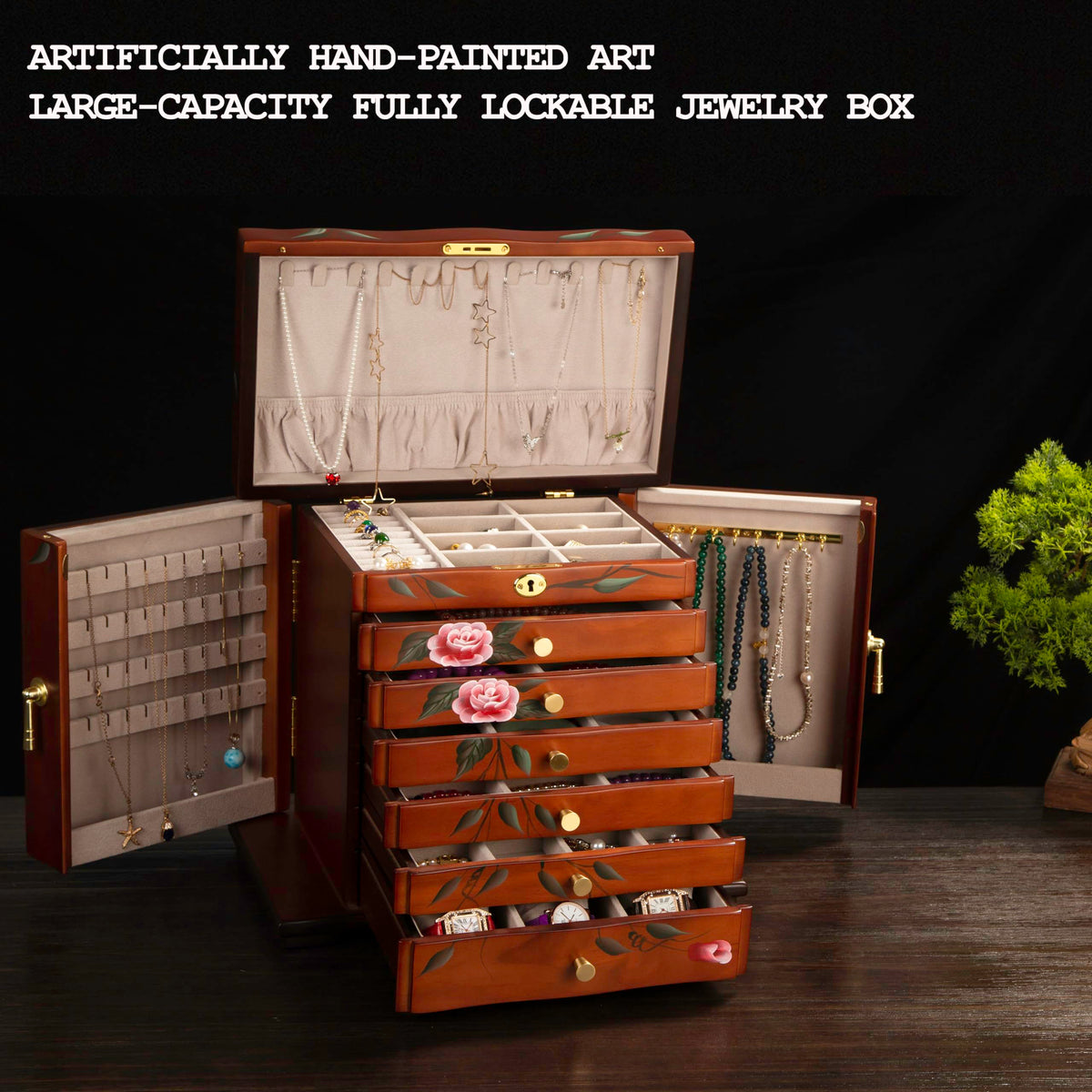 Three-Door Hand-Painted Wooden Jewelry Cabinet — view 2