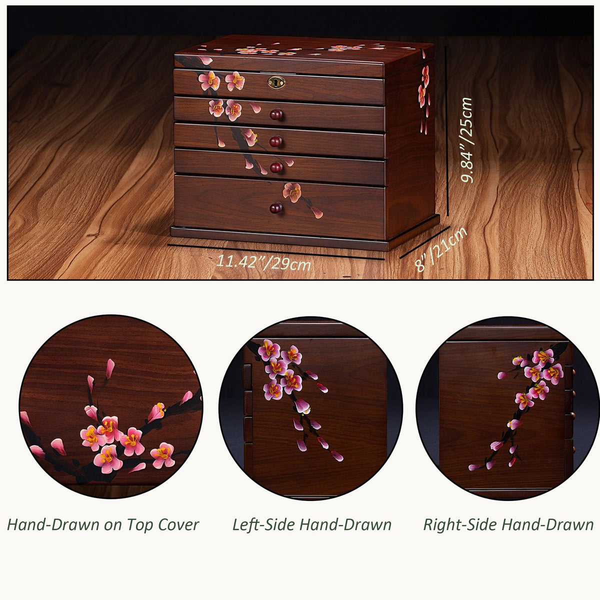 Plum Blossom Hand-Painted Wooden Jewelry Box — view 2