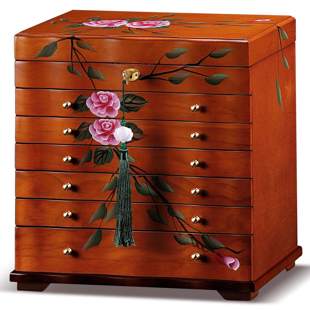 Curved Rose Hand-Painted Wooden Jewelry Cabinet