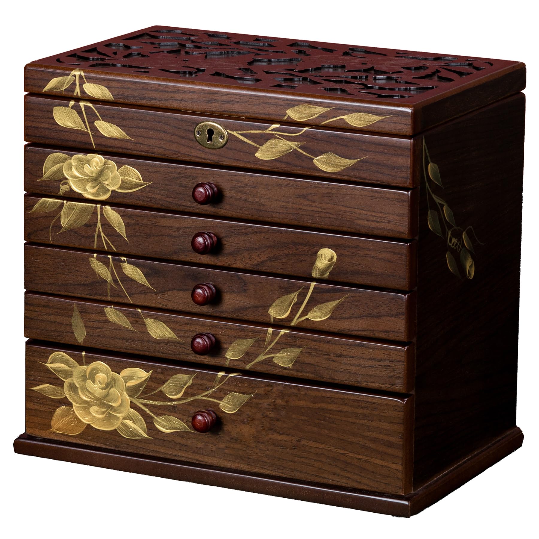 Hand-painted rose wooden jewelry box