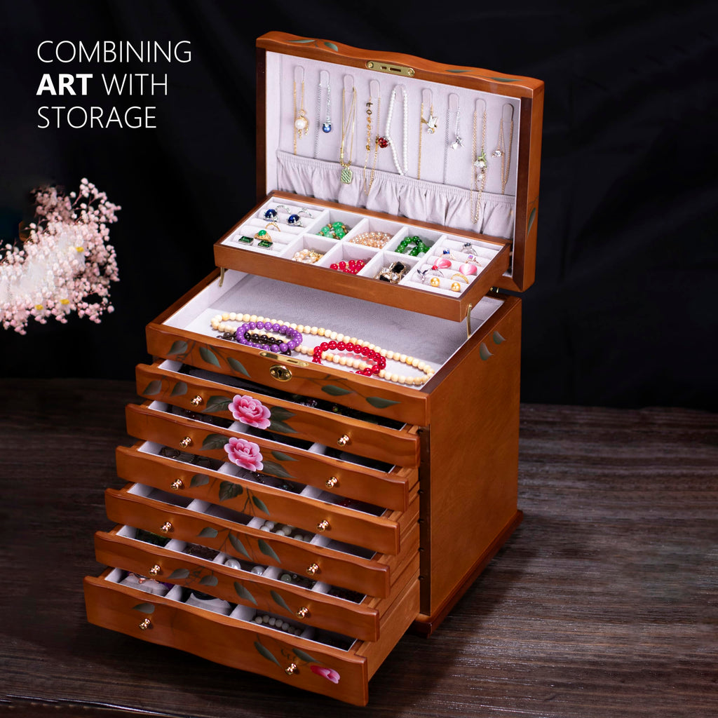 Curved Rose Hand-Painted Wooden Jewelry Cabinet — view 4