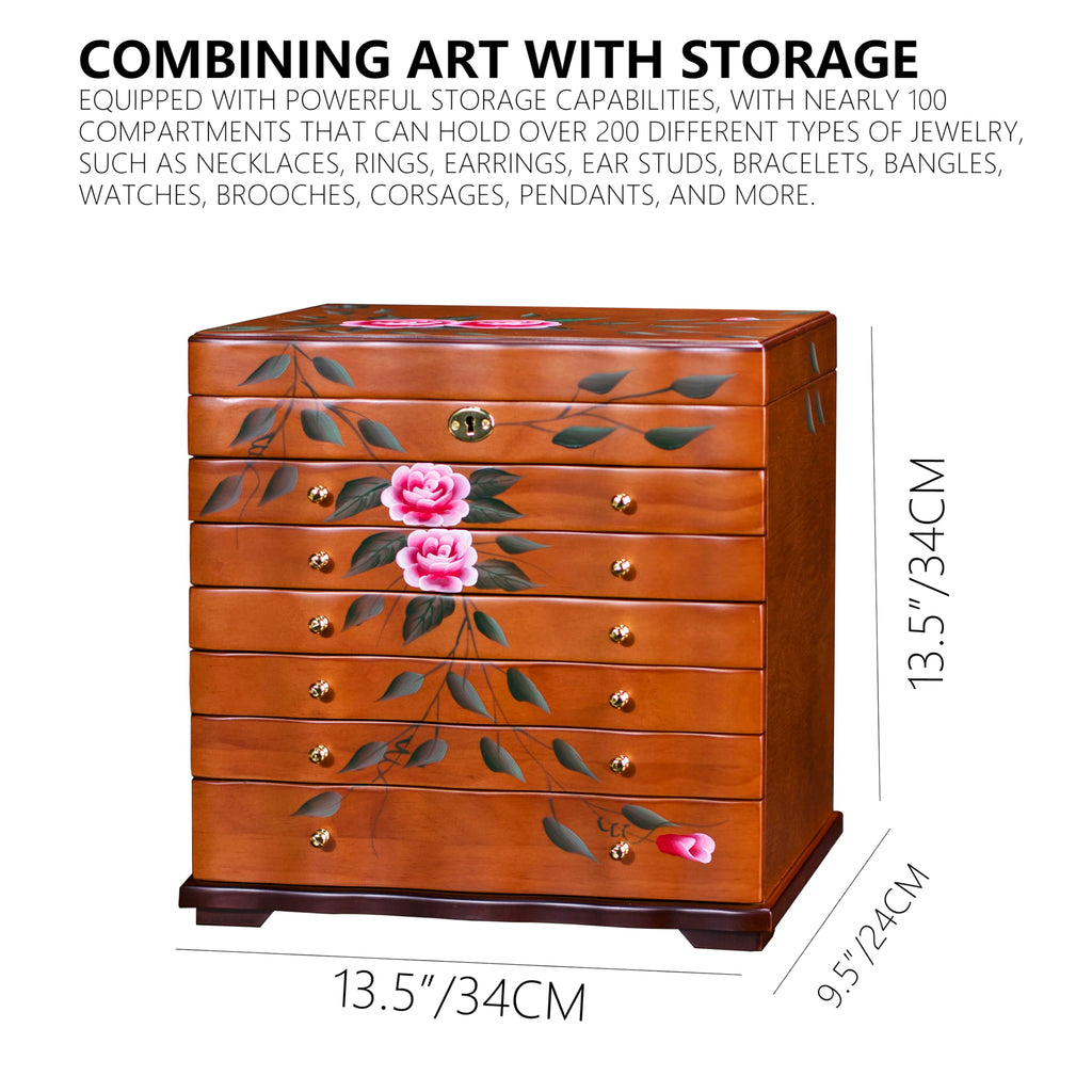 Curved Rose Hand-Painted Wooden Jewelry Cabinet — view 3