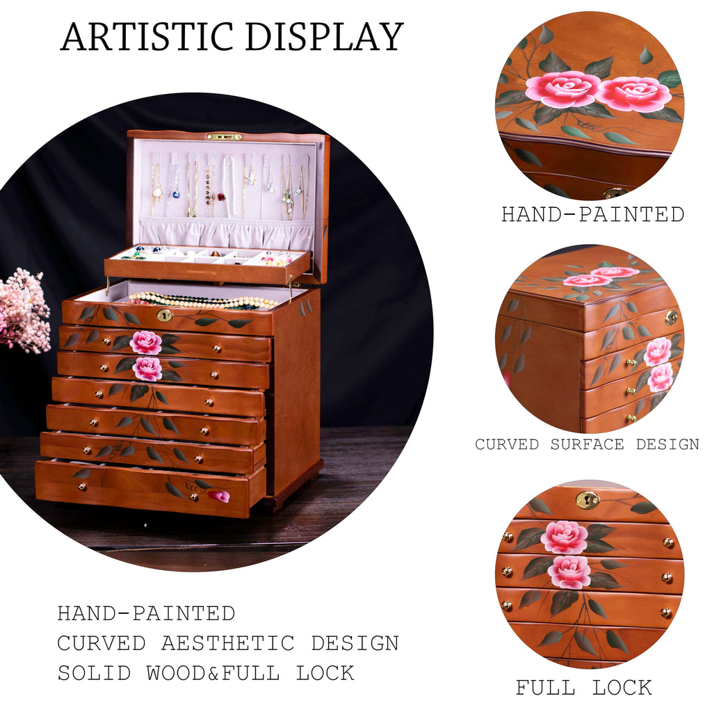Curved Rose Hand-Painted Wooden Jewelry Cabinet — view 5