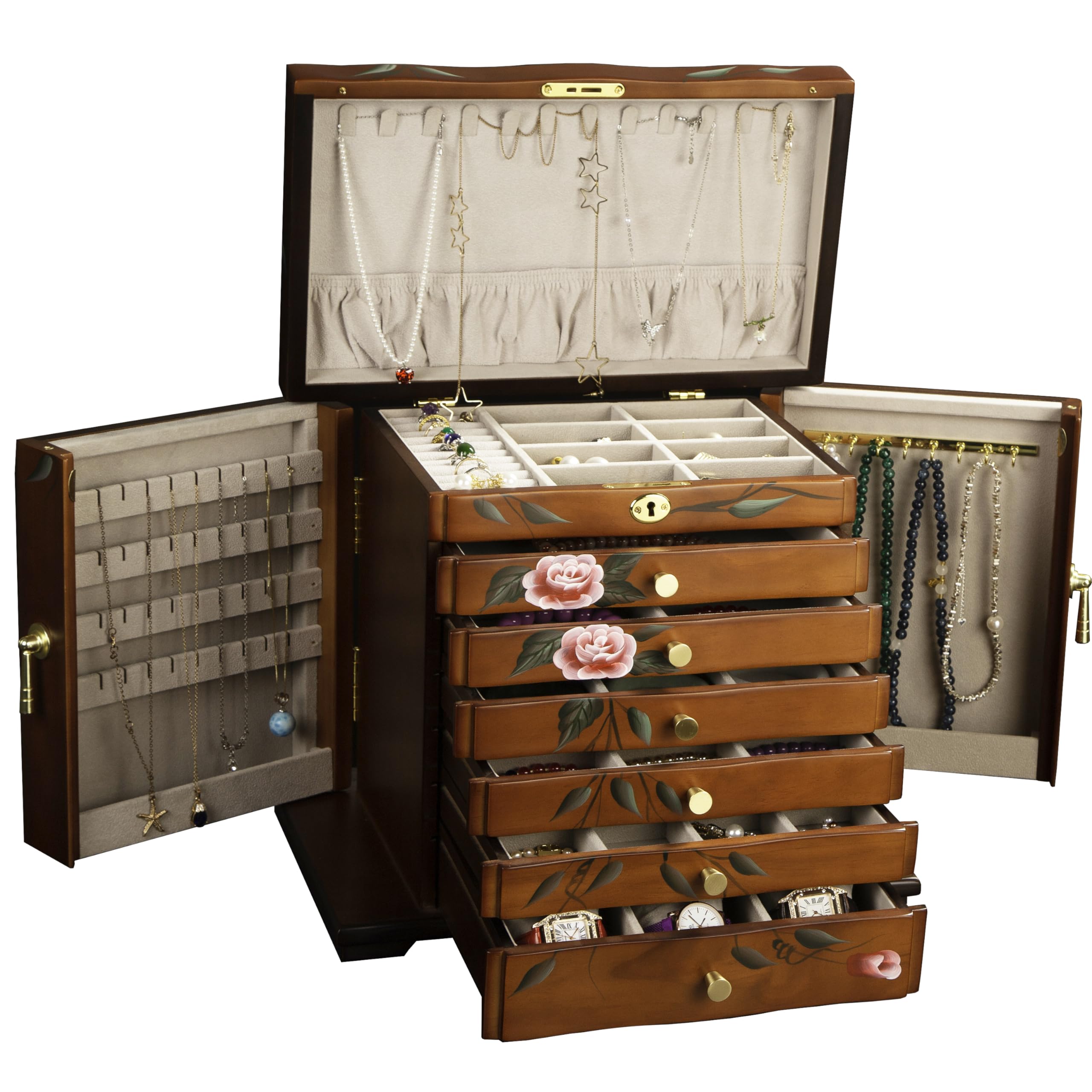 Three-door hand-painted wooden jewelry cabinet
