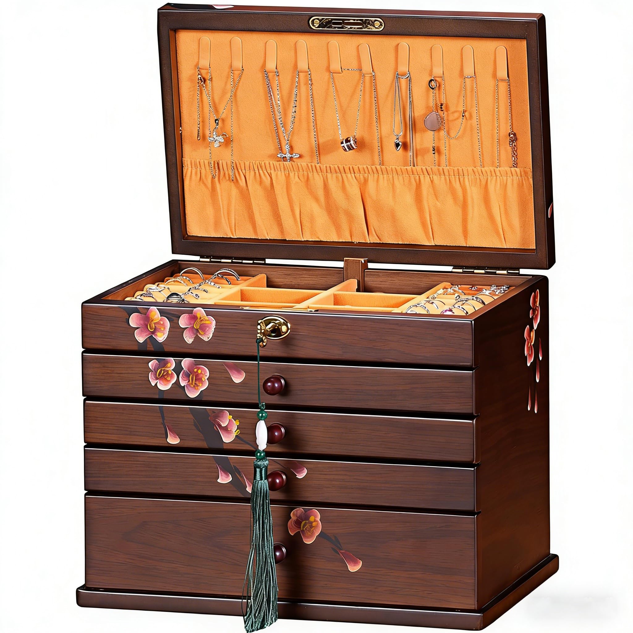 Xloverise plum blossom hand-painted wooden jewelry box
