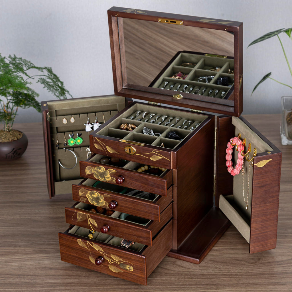 Floral Wooden Jewelry Box with Mirror — view 6