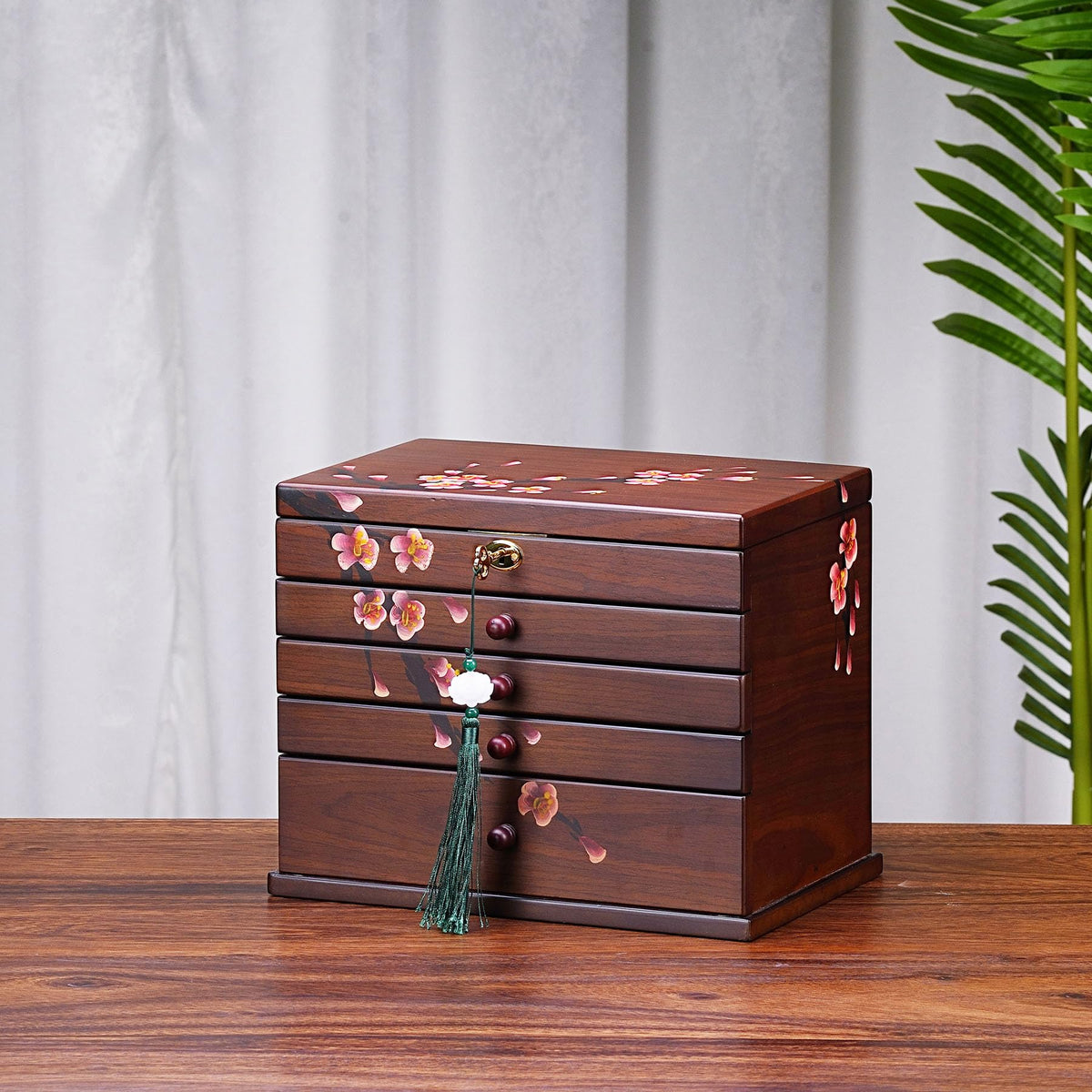 Plum Blossom Hand-Painted Wooden Jewelry Box — view 3