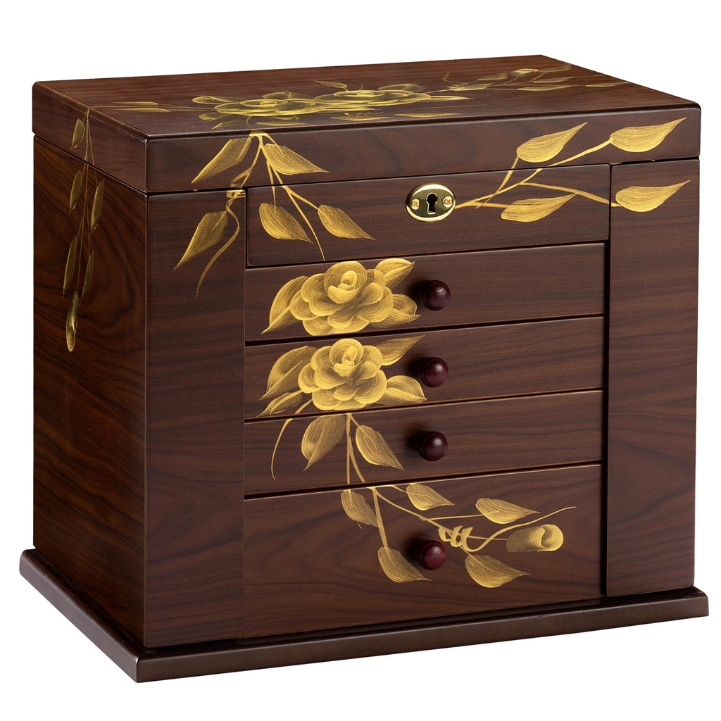 Floral Wooden Jewelry Box with Mirror