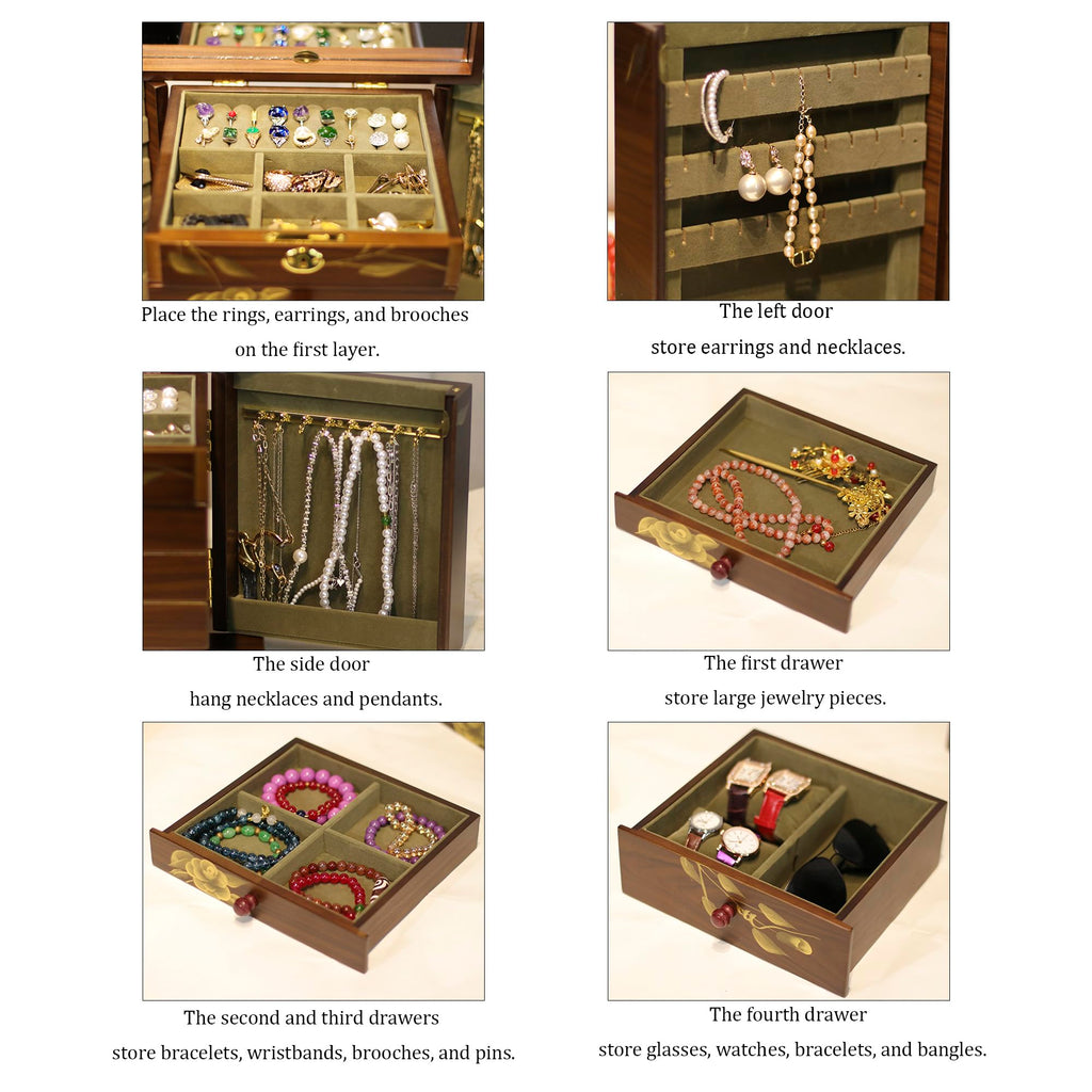Floral Wooden Jewelry Box with Mirror — view 5