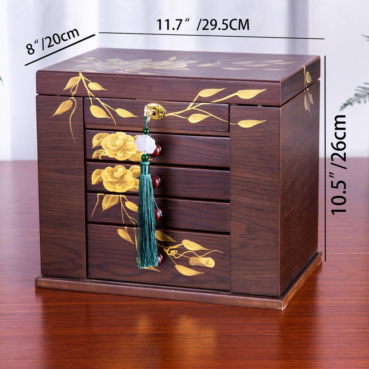Floral Wooden Jewelry Box with Mirror — view 3