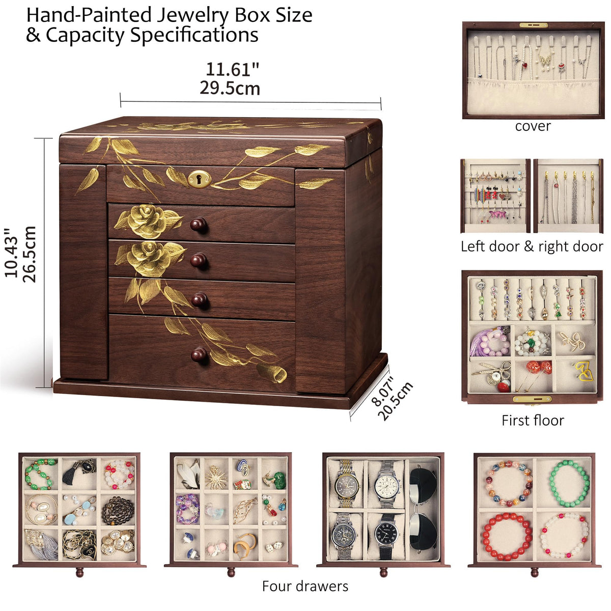 Rose Hand-Painted Wooden Jewelry Organizer — view 5