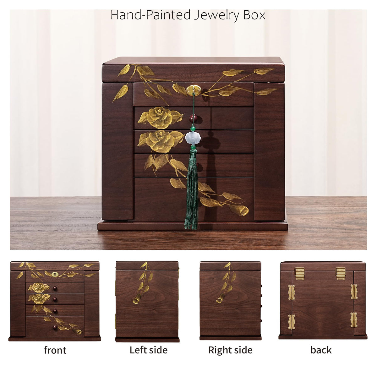 Rose Hand-Painted Wooden Jewelry Organizer — view 4
