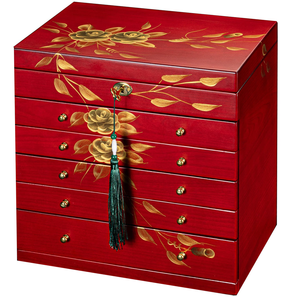 Red Rose Hand-Painted Wooden Jewelry Box