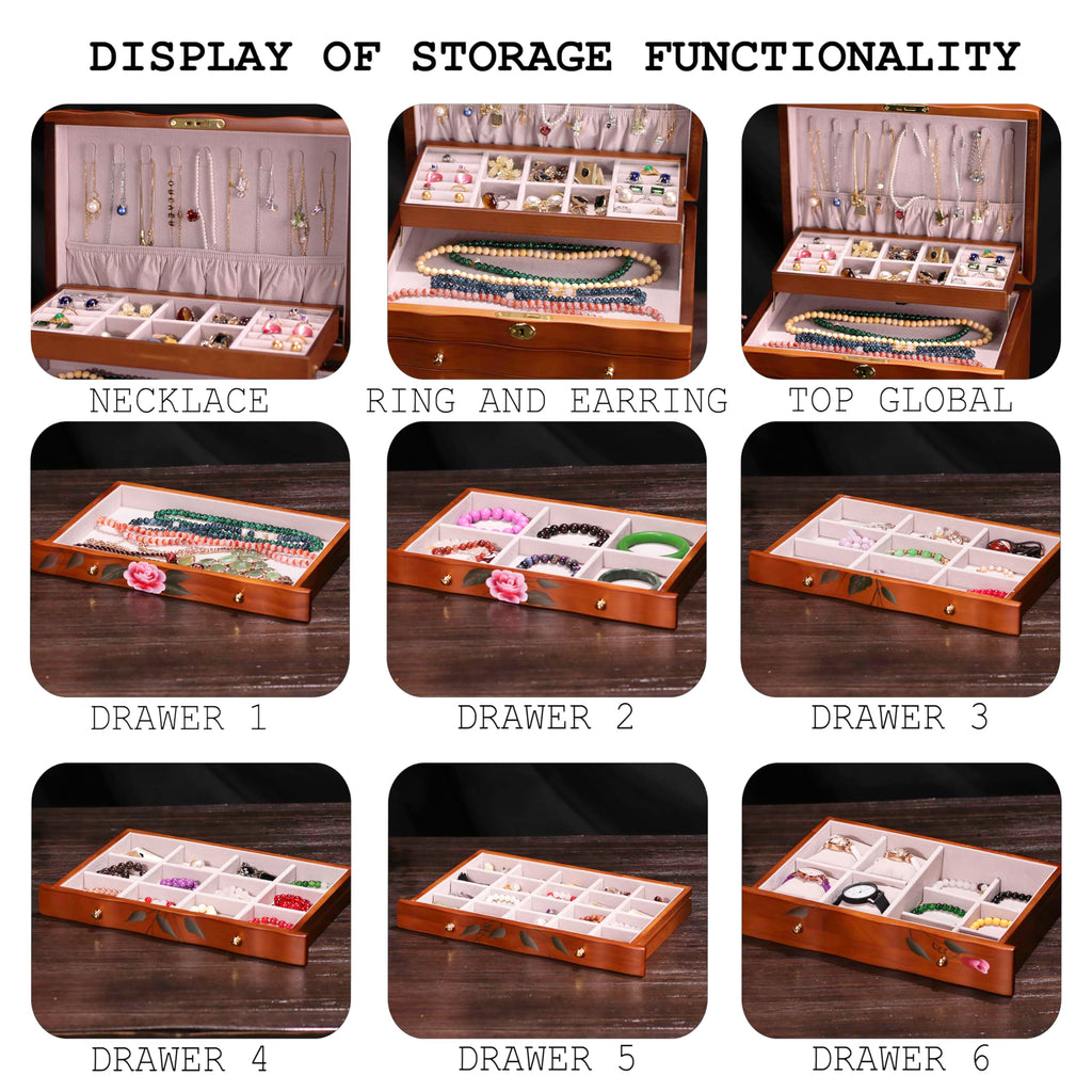 Curved Rose Hand-Painted Wooden Jewelry Cabinet — view 6