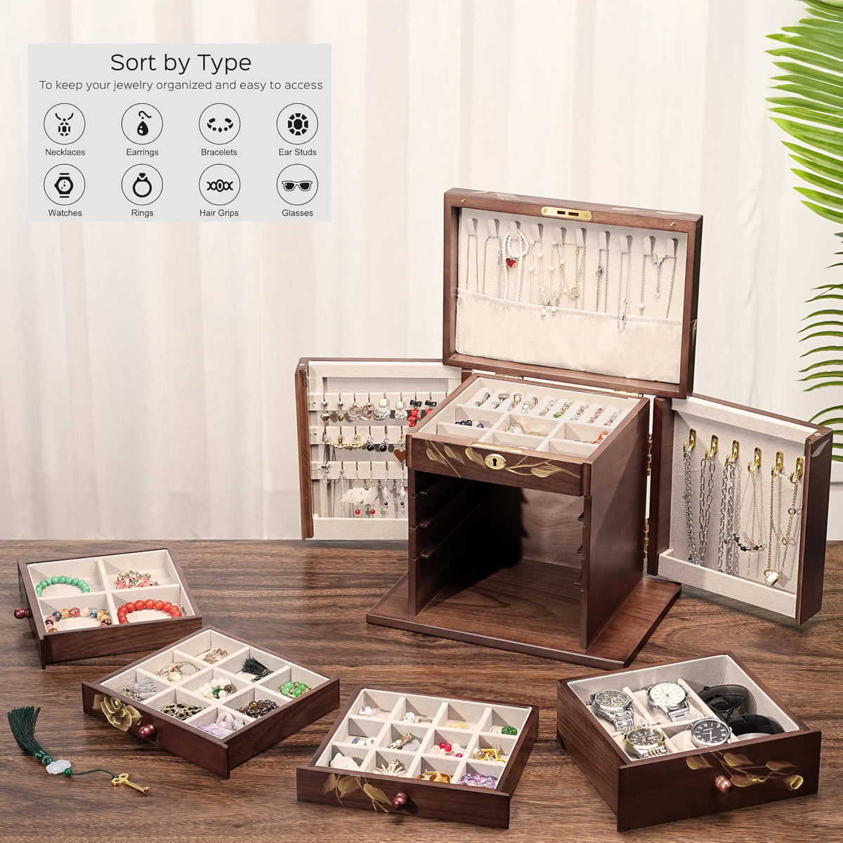 Rose Hand-Painted Wooden Jewelry Organizer — view 3