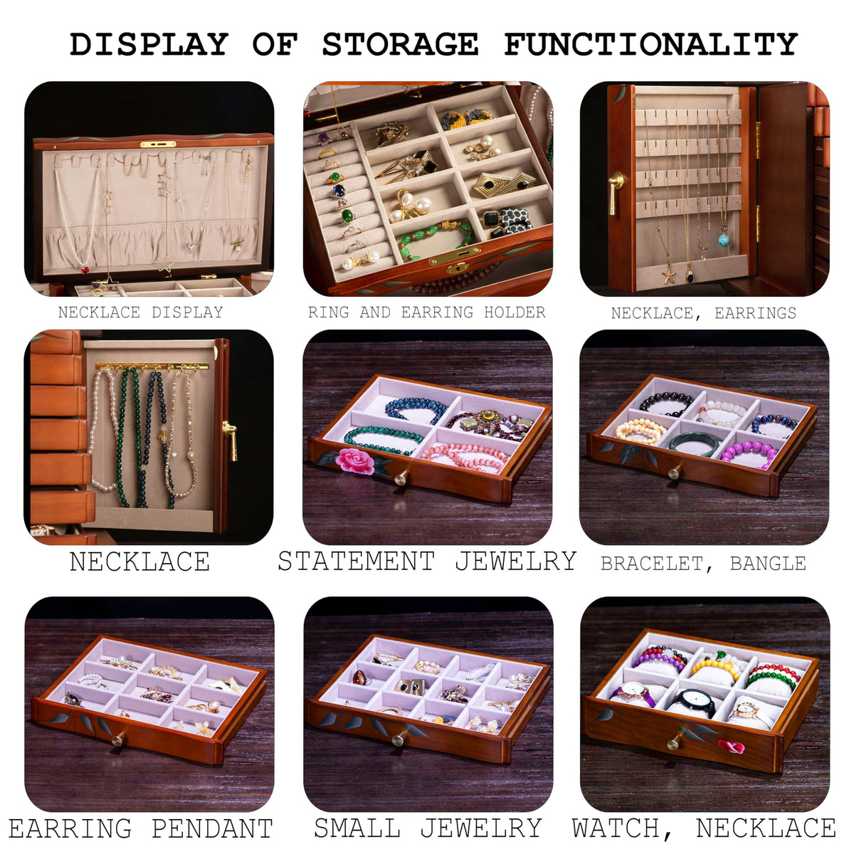 Three-Door Hand-Painted Wooden Jewelry Cabinet — view 4